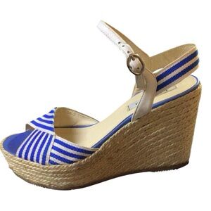 LK Bennett Blue and White Connie Striped Wedge Sandals size 36
